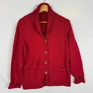 Lauren Ralph Lauren Women's Cardigan Sweater Sz L Button Down Cotton Red Preppy